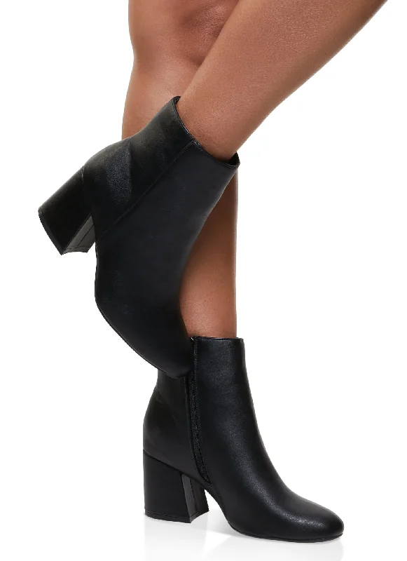 women’s chic boots for winter fashion -Round Toe Mid Block Heel Booties