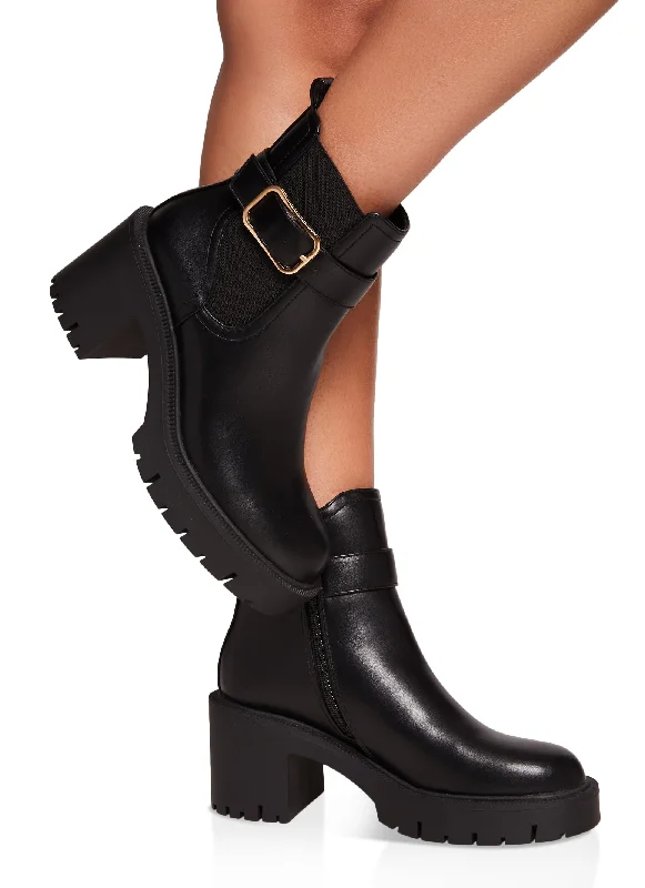 women’s designer boots for winter 2025 -Buckle Detail Lug Sole Booties