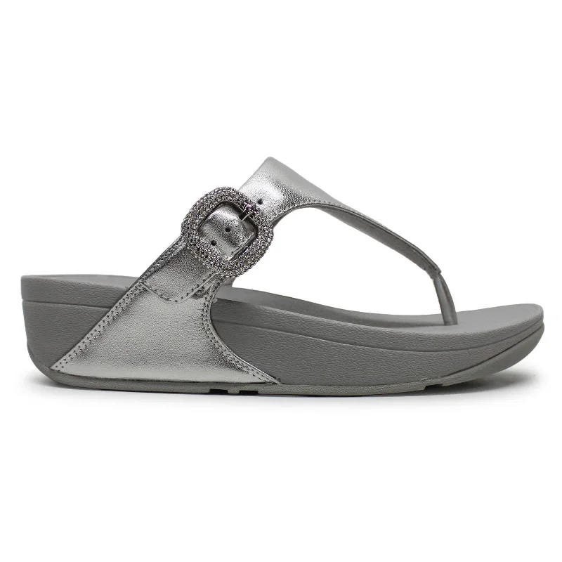 women’s slip-on shoes for easy access -Lulu Crystal Buckle Toe Post Leather Women's Slip On Sandals