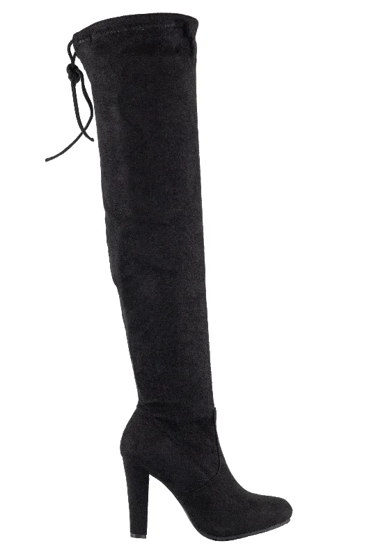 fashionable women’s shoes for running errands -Dasia - Over The Knee Lace Up Tie Back Detail Boots