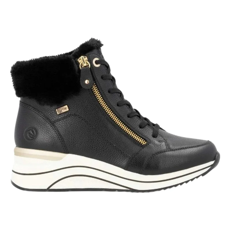 women’s winter shoes with warm lining -Rieker Women's D0T77-02 Eleni Black Leather Waterproof