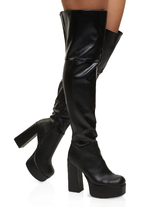 women’s high heels for work attire -Platform Side Zip Over the Knee Boots