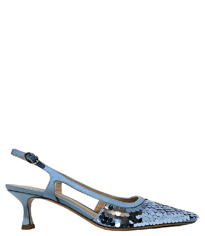 stylish women’s wedges for summer -Roberto Festa Blue Sequence Snip Toe Slingback Heel