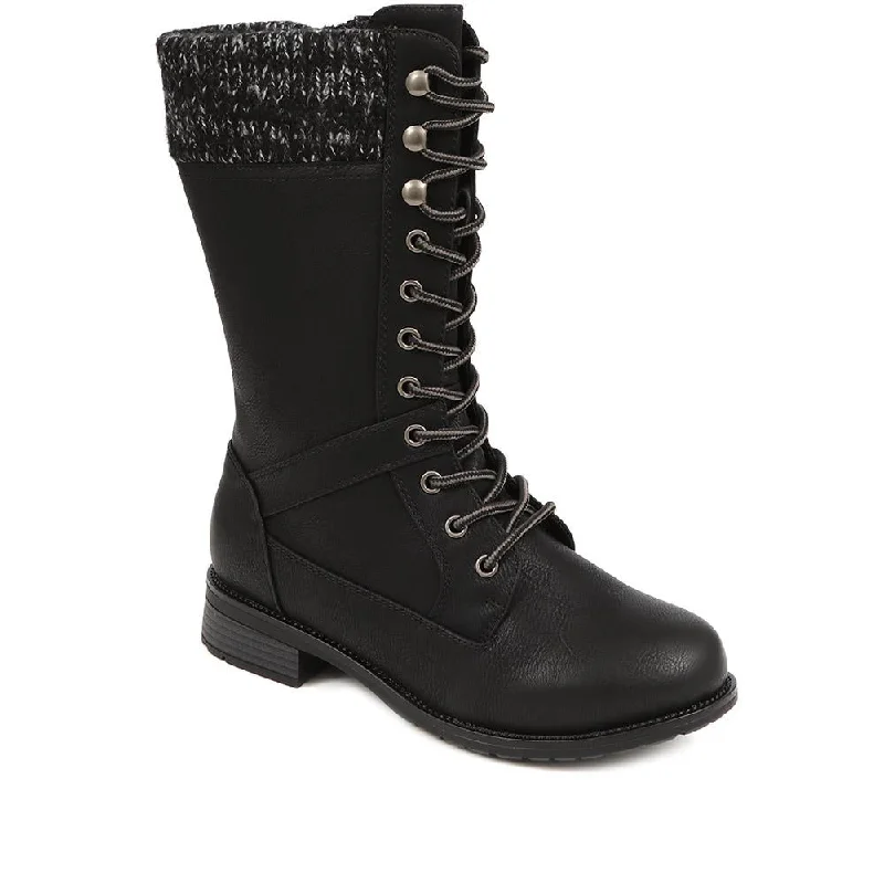 women’s dress boots for formal events -Lace Up Calf Boots - LYVIA / 324 949