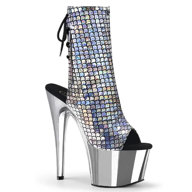 comfortable women’s shoes for long commutes -ADORE-1018MSC Silver Holographic Boots