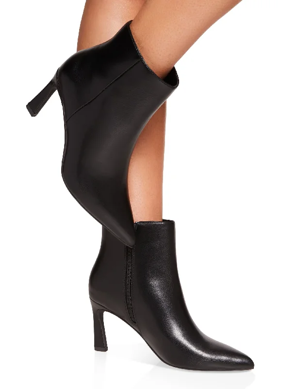 women’s leather boots for winter warmth -Side Zip Stiletto Pointed Toe Booties