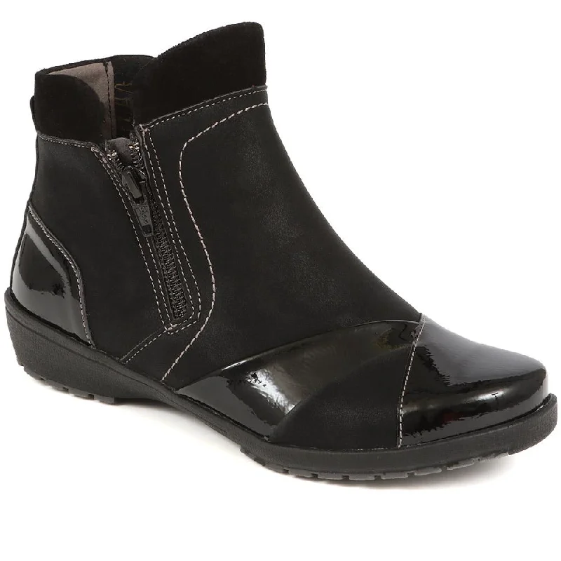 women’s winter shoes with warm lining -Patent Accented Ankle Boots - CAL38009 / 324 437