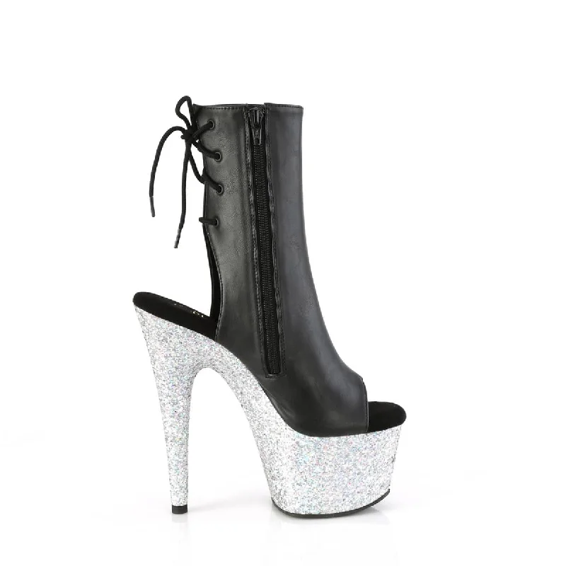 women’s formal shoes for work events -ADORE-1018LG Black & Silver Calf High Peep Toe Boots