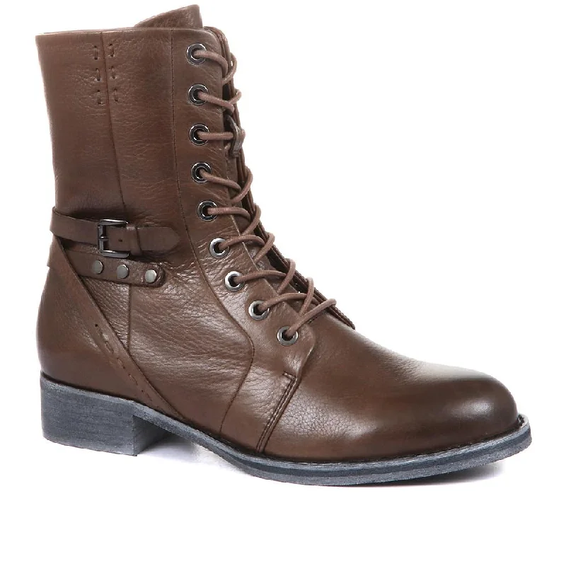 women’s casual shoes for everyday wear -Tyra Leather Lace Up Boots - SINO34511 / 320 497