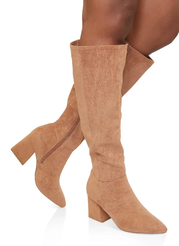 stylish women’s boots for everyday wear -Pointed Toe Mid Heel Tall Boots