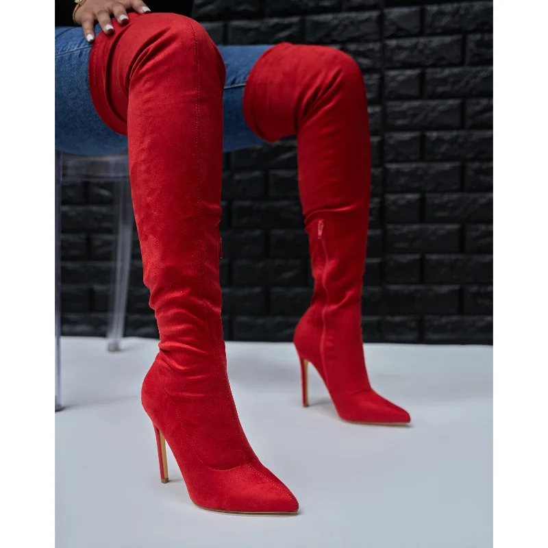 women’s boots for mountain adventures -red suede thigh high - gisele