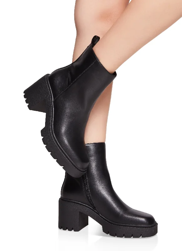 best women’s shoes for walking all day -Platform Lug Sole Mid Heel Booties