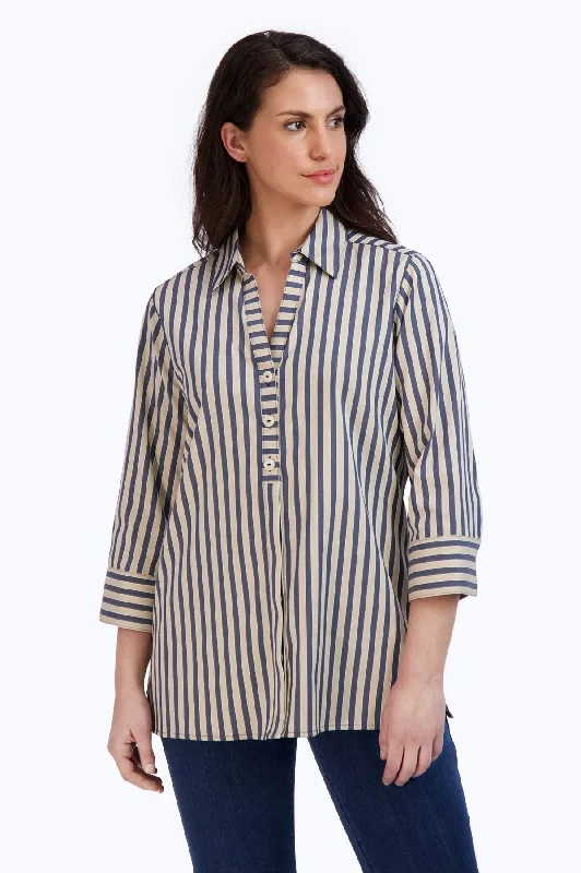 women’s wool coats for winter 2025 -Andie No Iron Navy Stripe Shirt