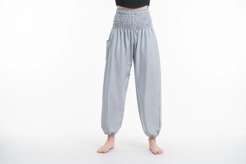 women’s cozy pajamas for winter nights -Solid Color Harem Pants in Gray