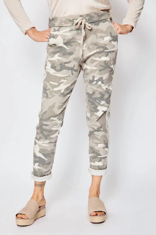 women’s pants with high-waisted designs -D Style Silver Stripe Camo Pants In Sand