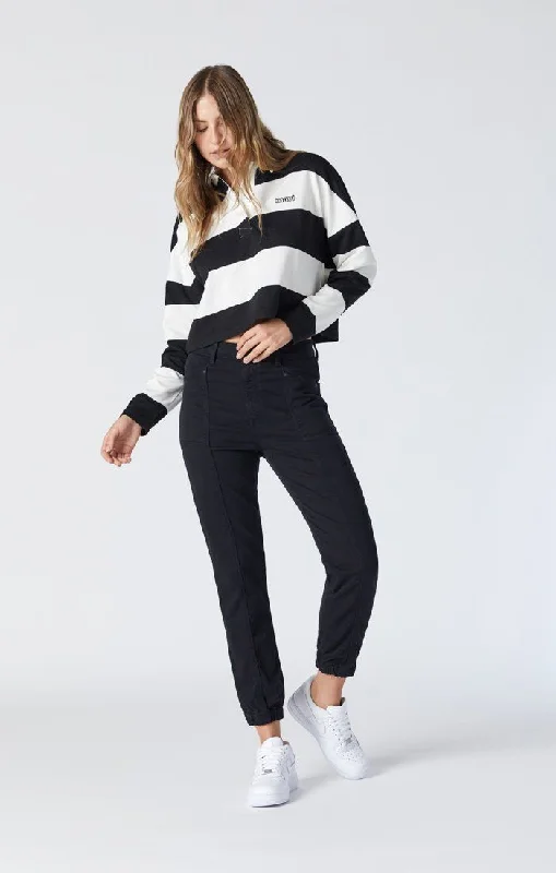 women’s long sleeve tops for cooler weather -ANNA SLIM JOGGER IN BLACK CASUAL COMFORT