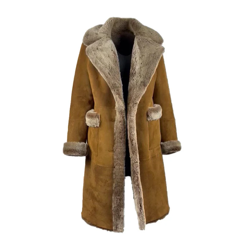 stylish women’s overcoats for cold weather -Sabina Tobacco Long Shearling Coat