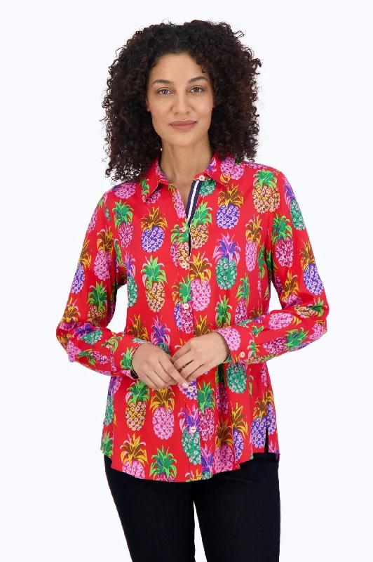 comfortable women’s loungewear sets -Zoey No Iron Pineapple Shirt