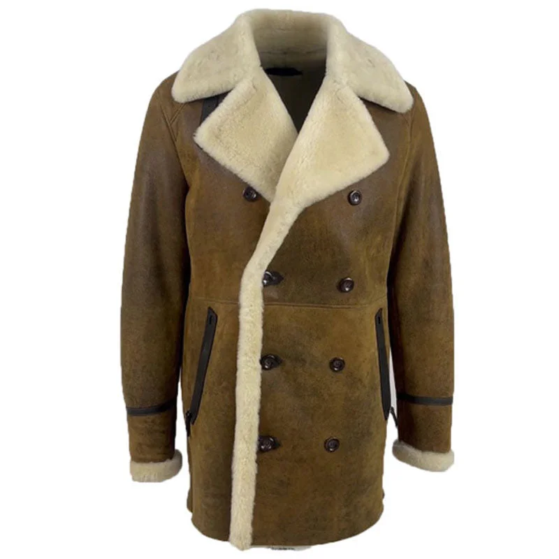 classic women’s cardigans for layering -Tyler's Distressed Shearling Trench Coat