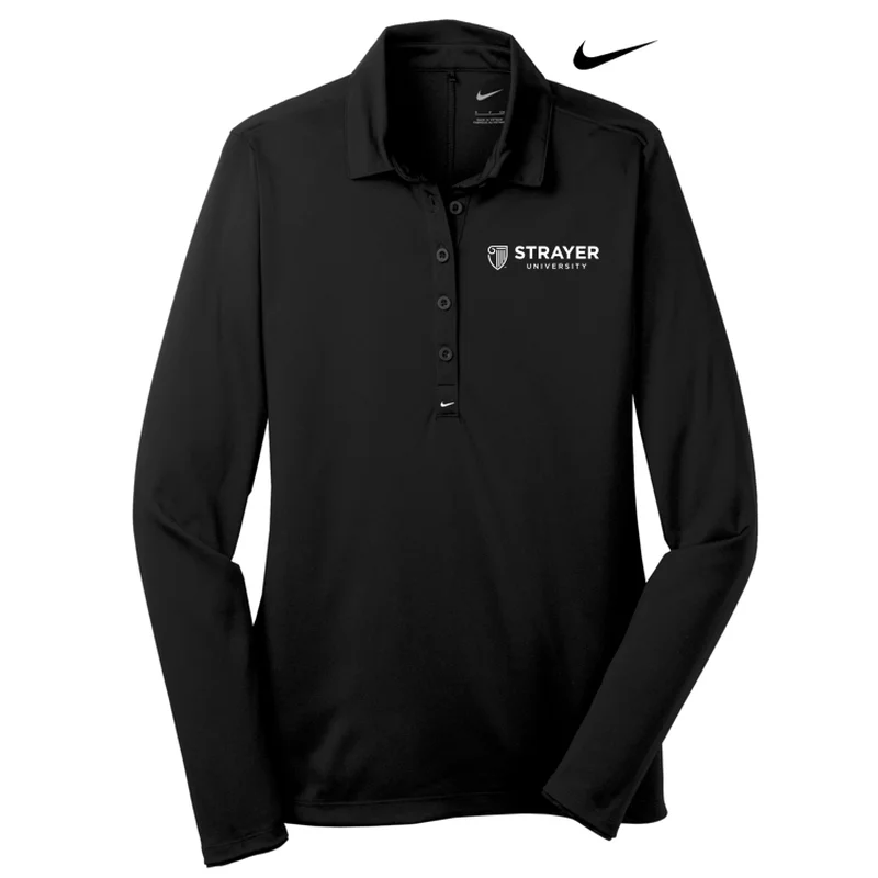 cozy women’s knit sweaters for cold weather -NEW STRAYER Nike Ladies Long Sleeve Dri-FIT Stretch Tech Polo - BLACK