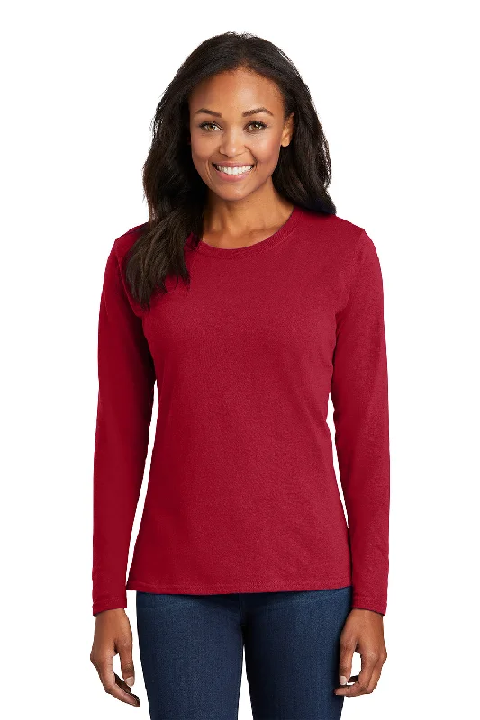 trendy women’s jackets for winter style -Port & Company Womens Core Long Sleeve Crewneck T-Shirt - Red