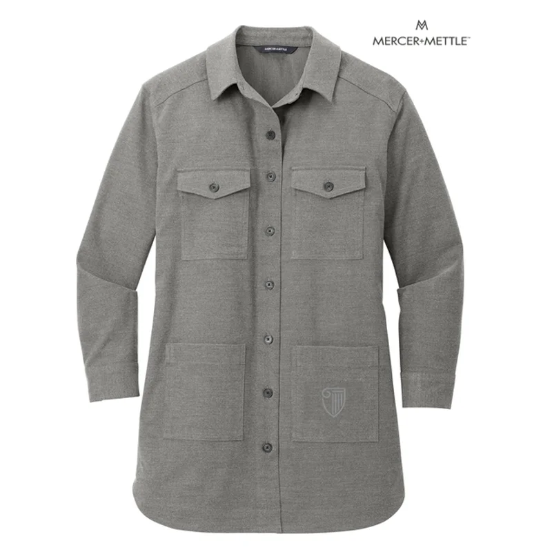 elegant women’s shirts for office wear -NEW STRAYER Mercer+Mettle™ Women’s Long Sleeve Twill Overshirt - Light Anchor Grey Heather