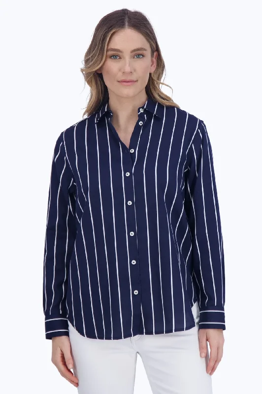 women’s summer dresses for hot days -Boyfriend No Iron Navy Stripe Tunic