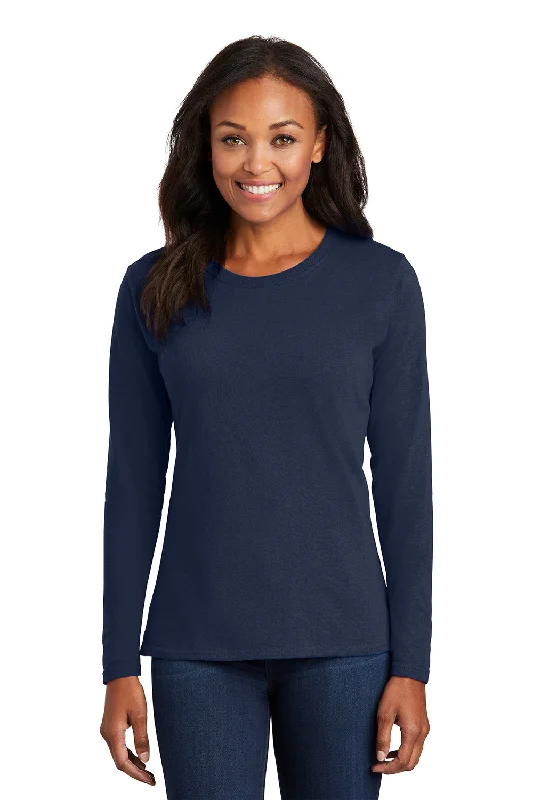 women’s chic jackets for fall style -Port & Company Womens Core Long Sleeve Crewneck T-Shirt - Navy Blue