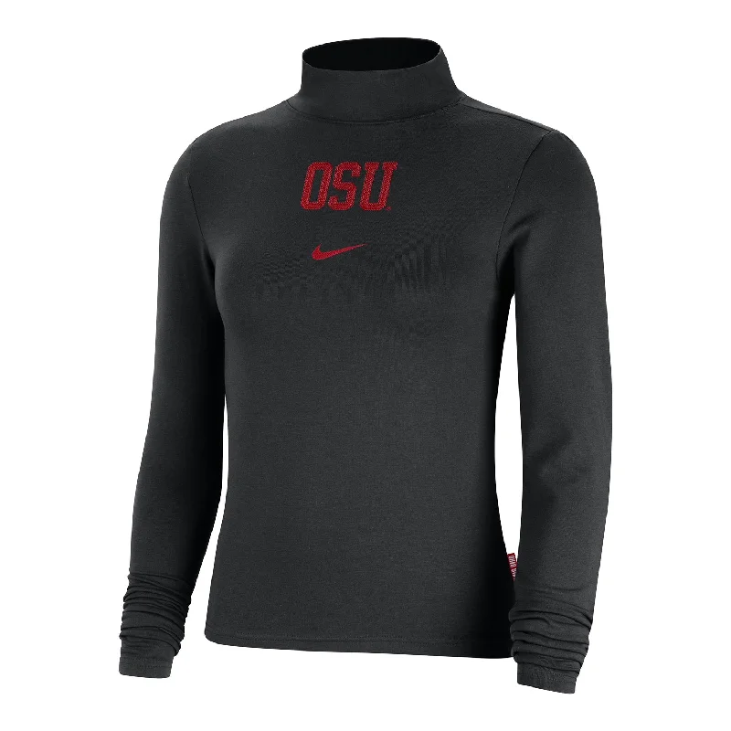 women’s workout wear for comfortable fitness -Ladies Ohio State Buckeyes Nike Essential Mock Black Long Sleeve