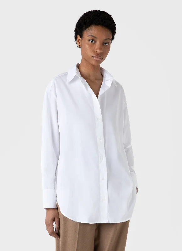 chic women’s sweatshirts for fall and winter -Women's Oversized Poplin Shirt in White