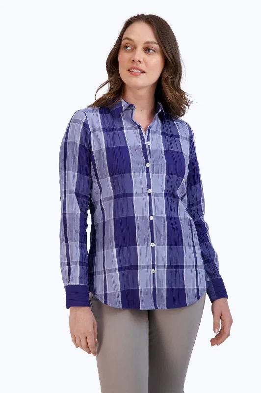 women’s chic outerwear for chilly days -Zoey Denim Plaid Crinkle Shirt