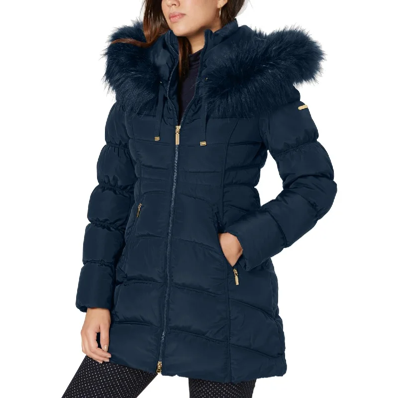 women’s outfits for evening parties -Laundry by Shelli Segal Women's Hooded Puffer Coat with Faux Fur Trim