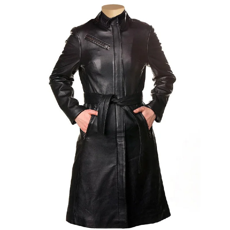 women’s workout wear for comfortable fitness -Womens Belinda 3/4 Length Leather Trench Coat