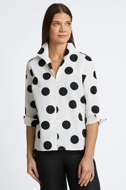 women’s elegant shoes for evening events -Agnes No Iron Black & White Dot Popover Shirt