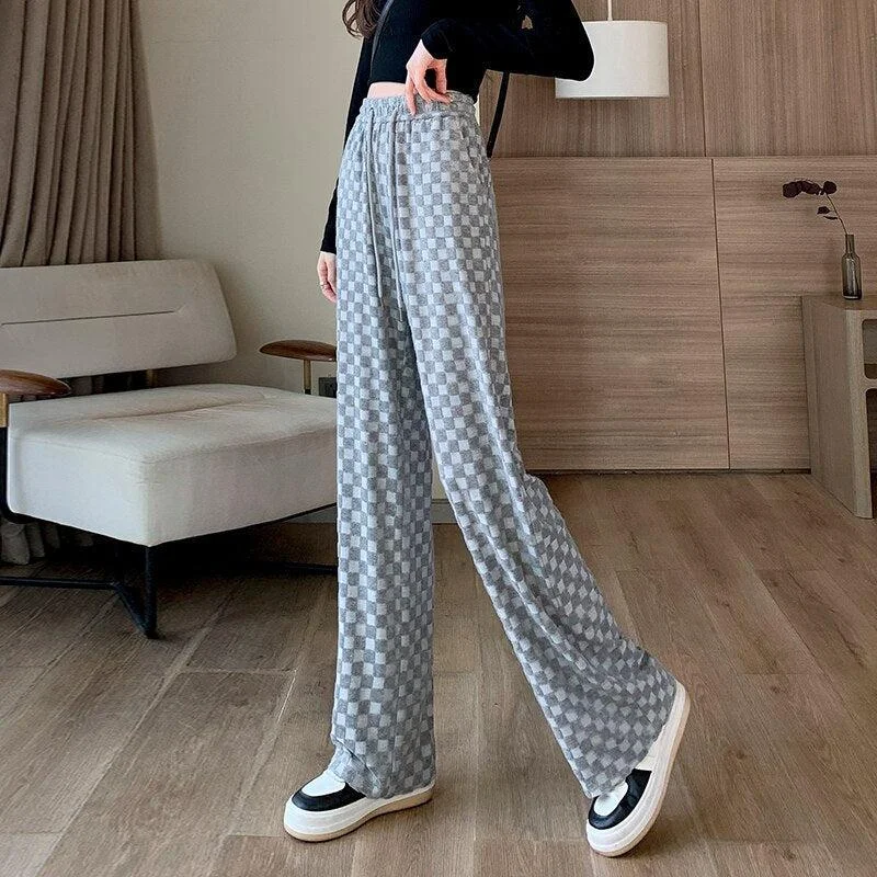 women’s comfortable dresses for workwear -Y2K Checkered Sweatpants