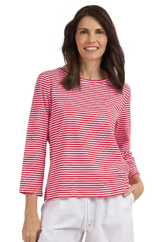 classic women’s jeans for casual outfits -Marina Red Stripes - Long Sleeve T-Shirt