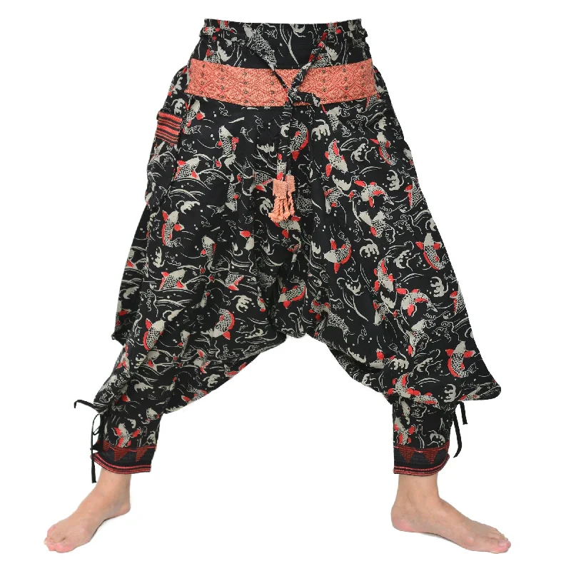 women’s velvet dresses for special occasions -Samurai Style Harem Pants Ninja Pants Men Women Black Grey Fish Pattern