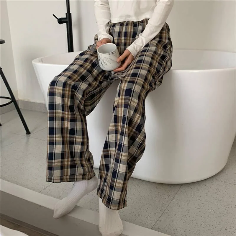 women’s outfits for evening parties -Elasticated Waist Checkered Sweatpants