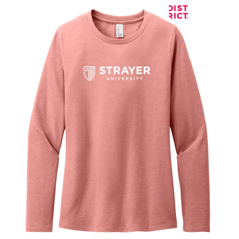 trendy women’s dresses with stripes -NEW STRAYER District® Women’s Perfect Blend® CVC Long Sleeve Tee - Blush Frost