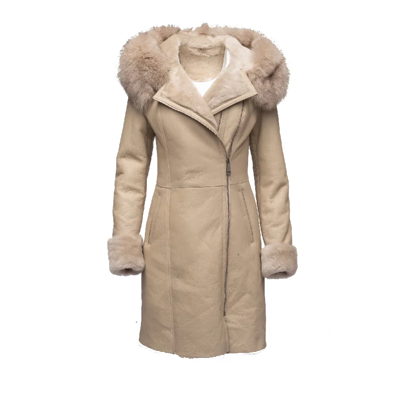 women’s stylish pants for office wear -Gracie’s Hooded Sheepskin Shearling Jacket With Fox Fur