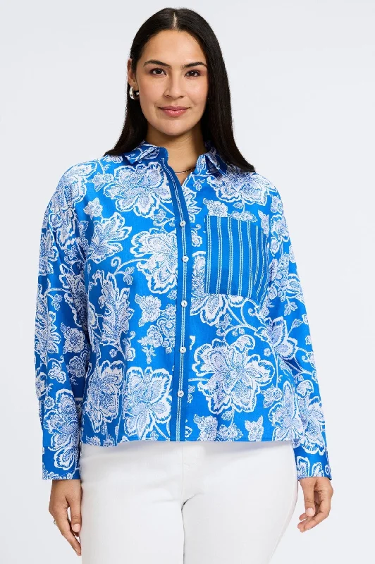 women’s off-the-shoulder tops for casual wear -Marina Plus No Iron Woodblock Floral Long Sleeve Shirt