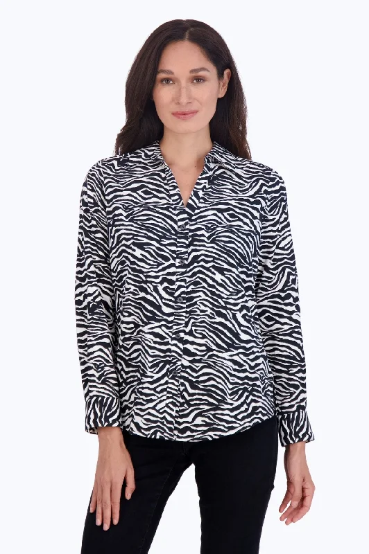 affordable women’s dress pants for work -Mary No Iron Zebra Print Shirt