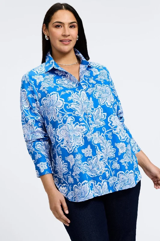 affordable women’s casual tops for daily wear -Meghan Plus No Iron Woodblock Floral Long Sleeve Shirt