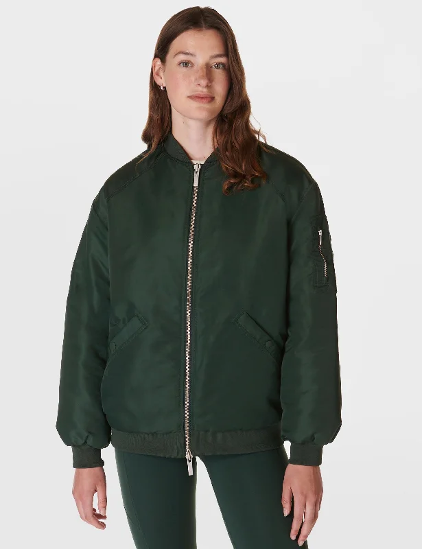 women’s trendy blouses for casual outings -Cityscape Longline Bomber - Trek Green