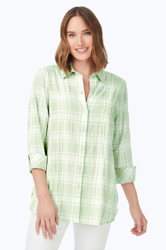 affordable women’s dress pants for work -Germaine Puckered Spring Plaid Tunic