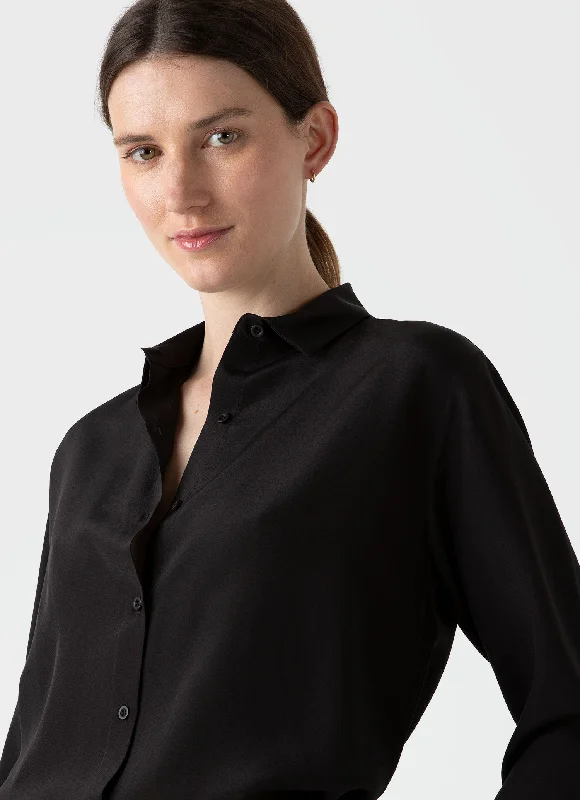 women’s outfits for evening parties -Women's Silk Shirt in Black