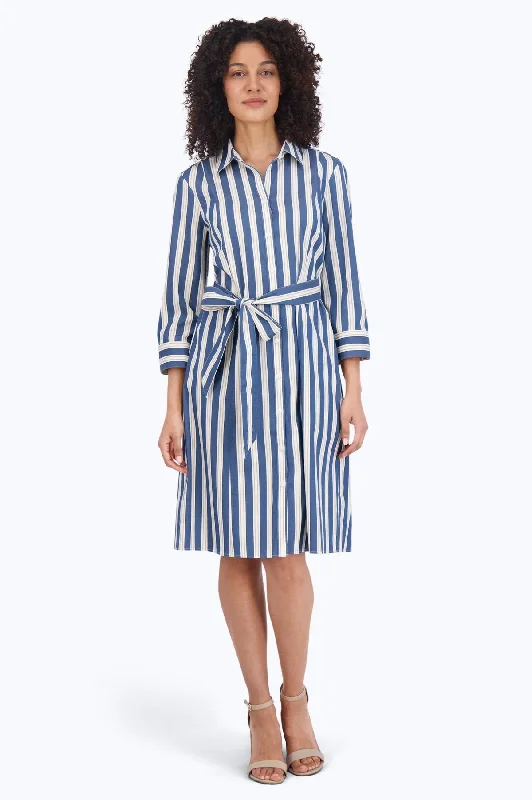 chic women’s sweatshirts for fall and winter -Fiona Stretch No Iron Indigo Stripe Dress