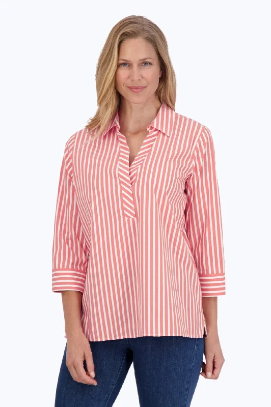 women’s comfortable dresses for workwear -Sophia Stretch No Iron Stripe Popover Shirt