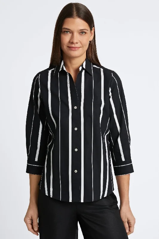 women’s long sleeve tops for cooler weather -Paityn No Iron Black & White Stripe Shirt