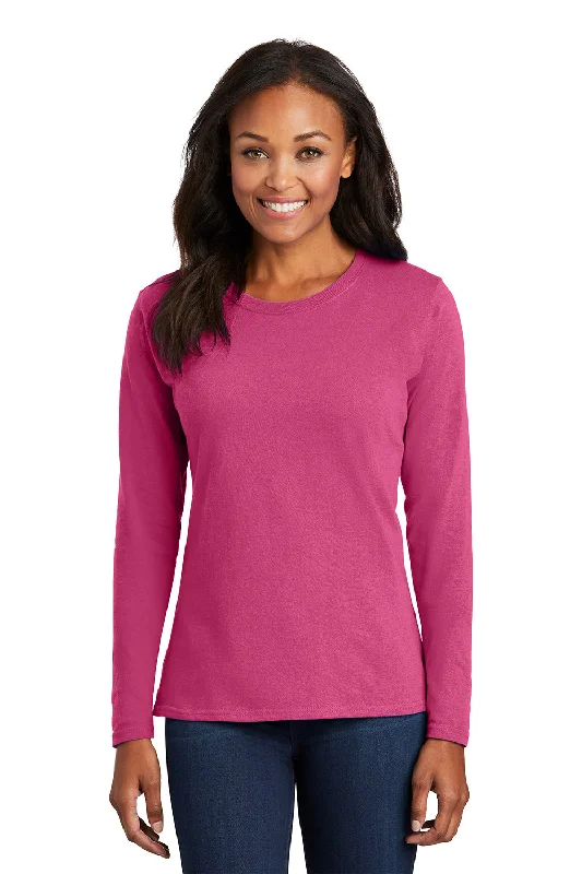 comfortable women’s sweatpants for lounging -Port & Company Womens Core Long Sleeve Crewneck T-Shirt - Sangria Pink